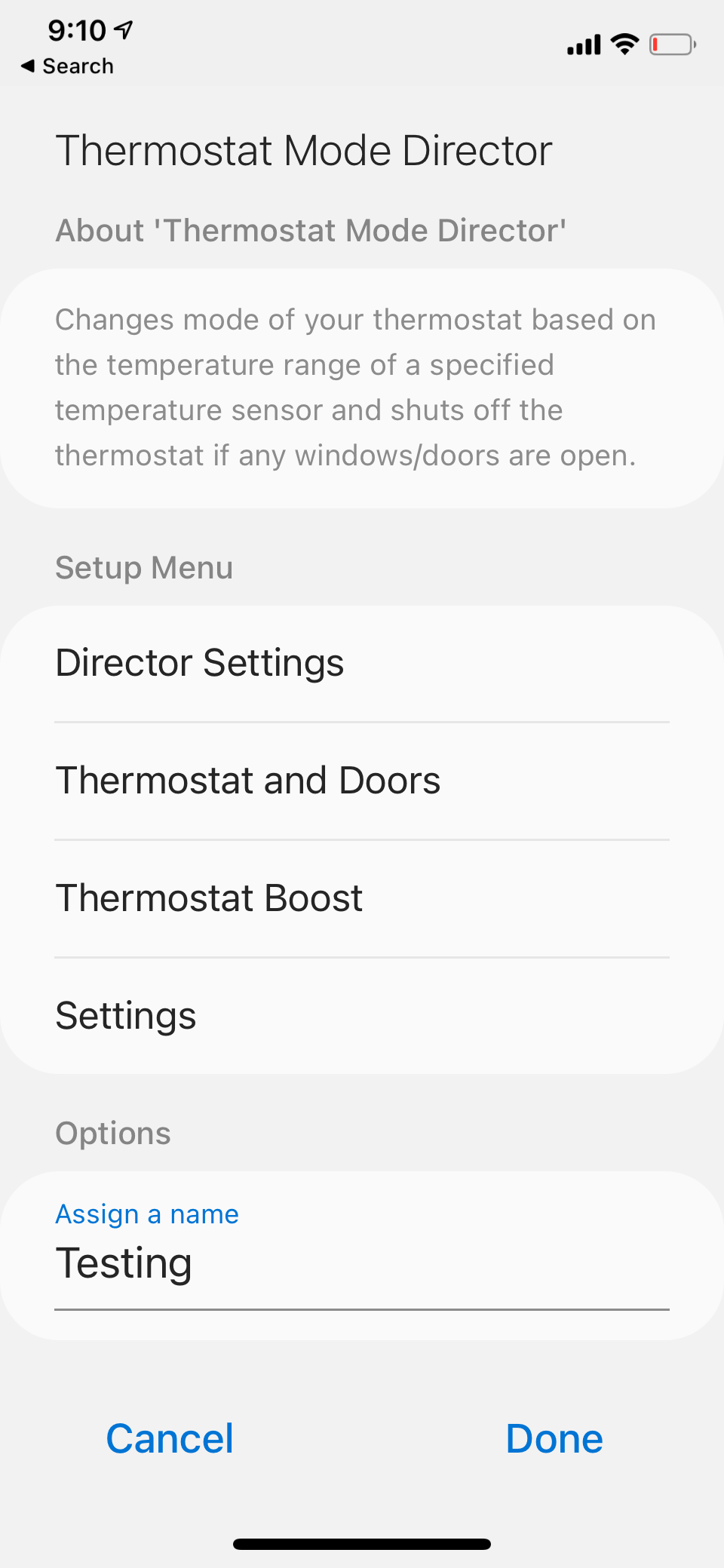 Thermostat Mode Director Main Screen