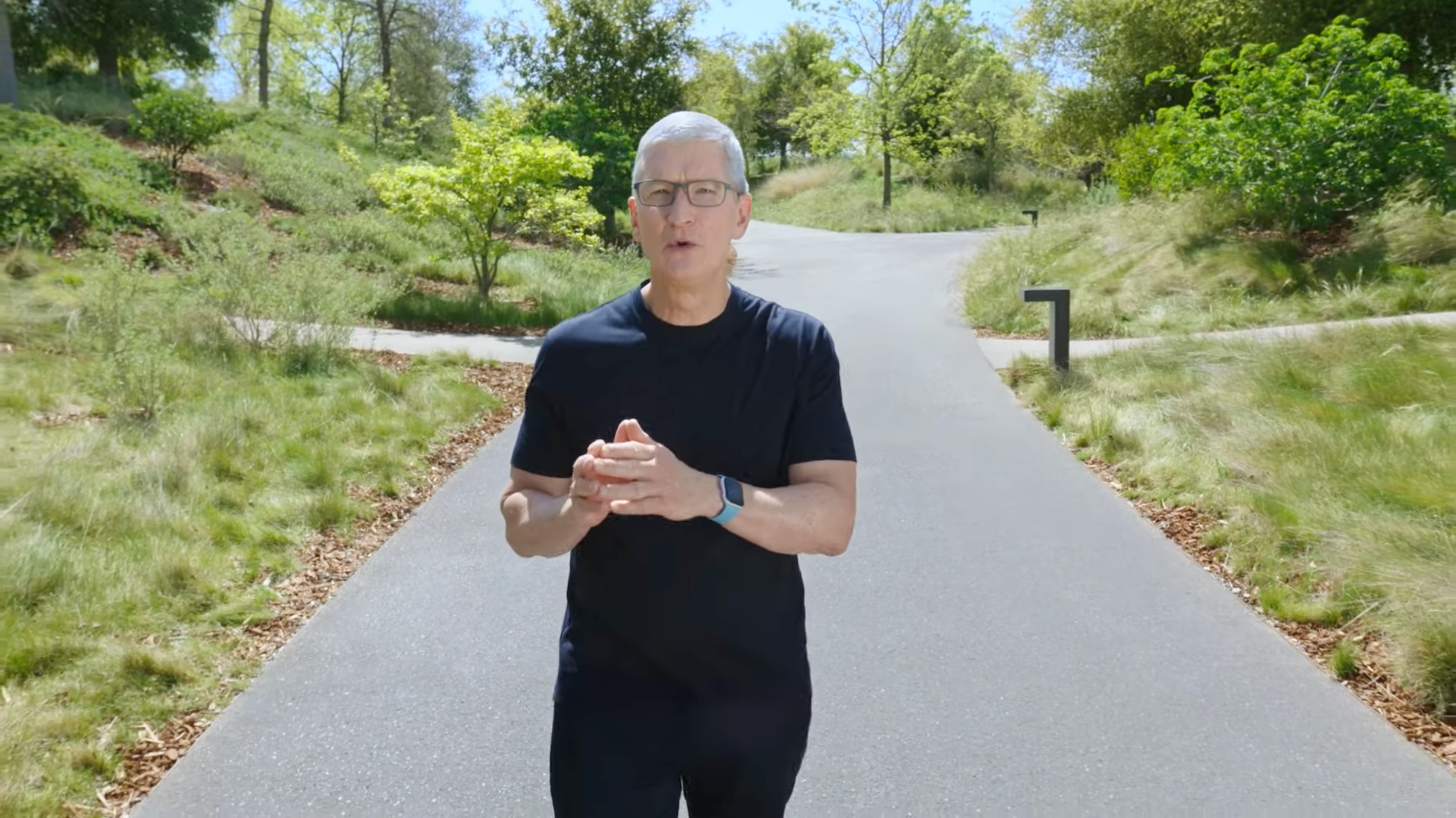 Tim Cook talking about the environmental changes on the pre-recorded event at Apple Park