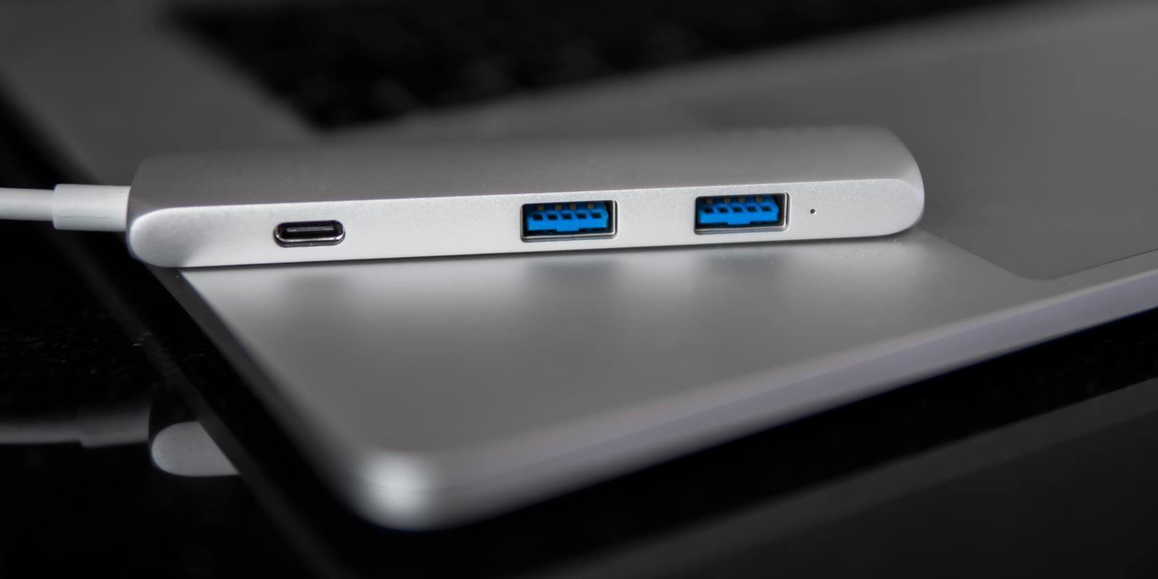 USB-C and USB-A hub on top of MacBook 