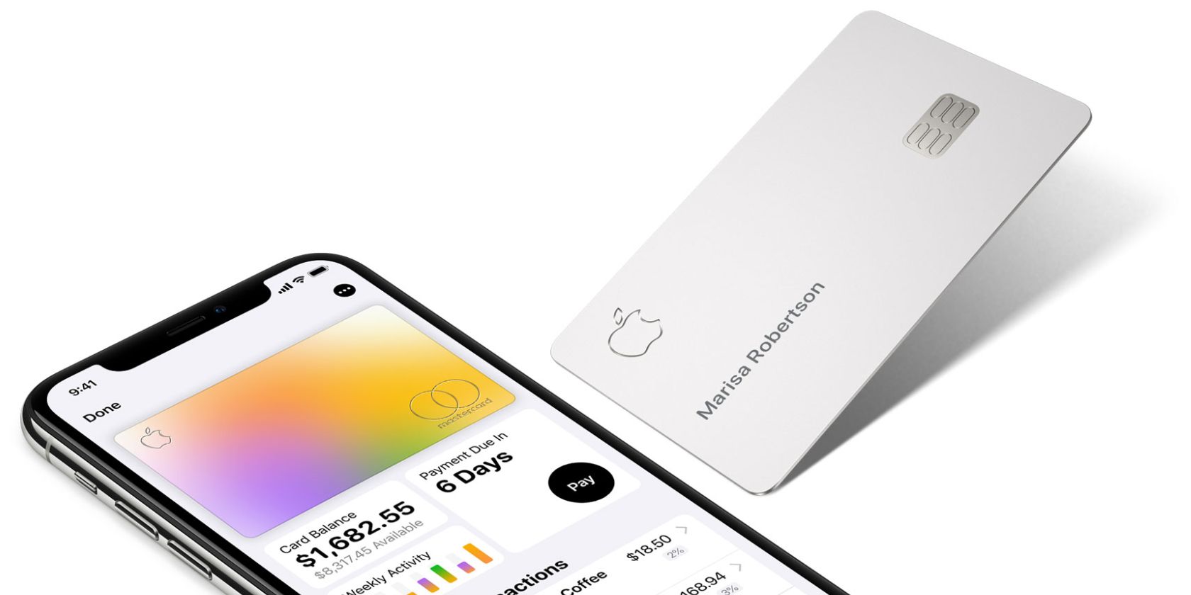 The Apple Card and Wallet app shown on a white table