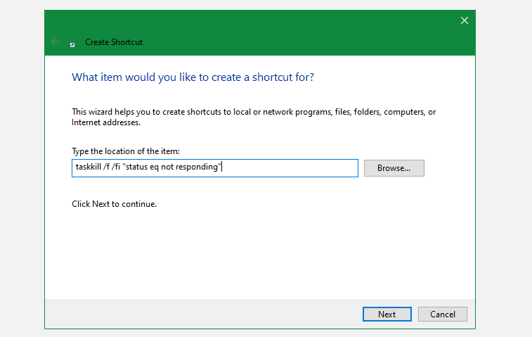 Windows Create Shortcut Force Close Frozen Apps