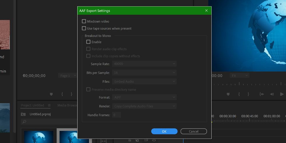 AAF Export Settings