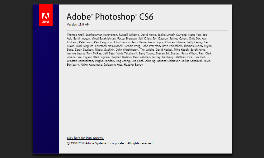 About Photoshop screen