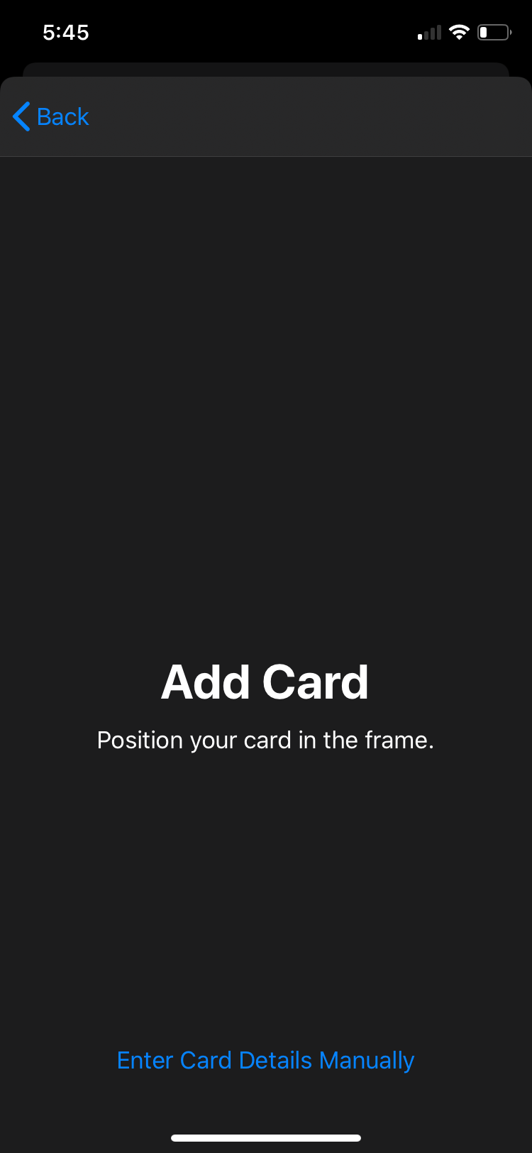 Option to enter card details or scan card.