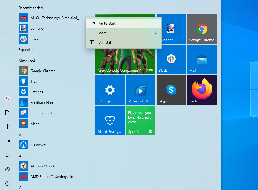 pin the website to start menu