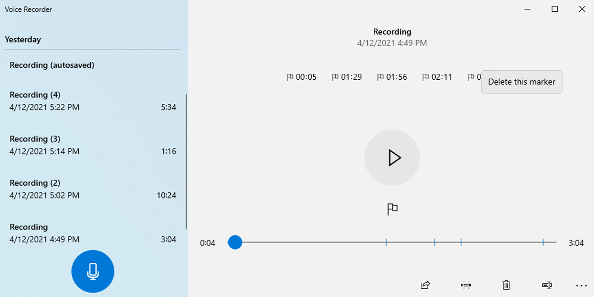 Audio recording with markers