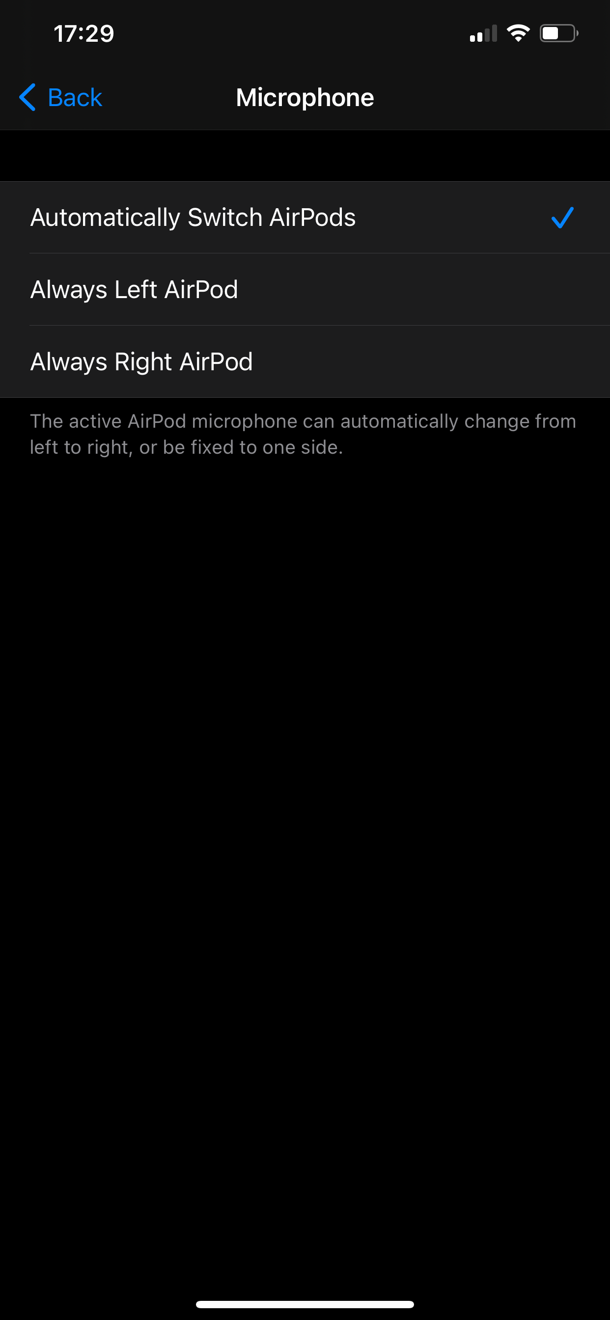 Change which AirPod's microphone is used