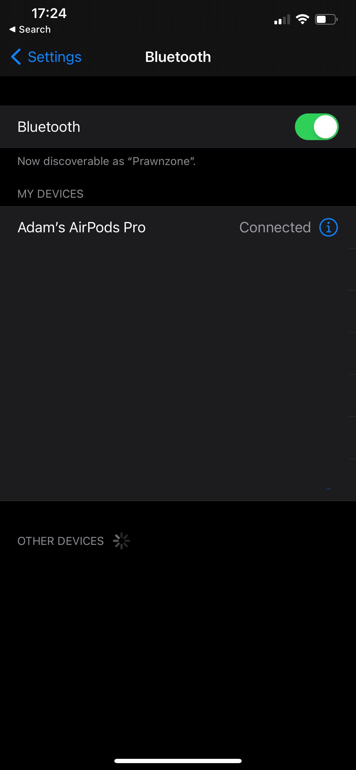 Bluetooth settings for AirPods Pro