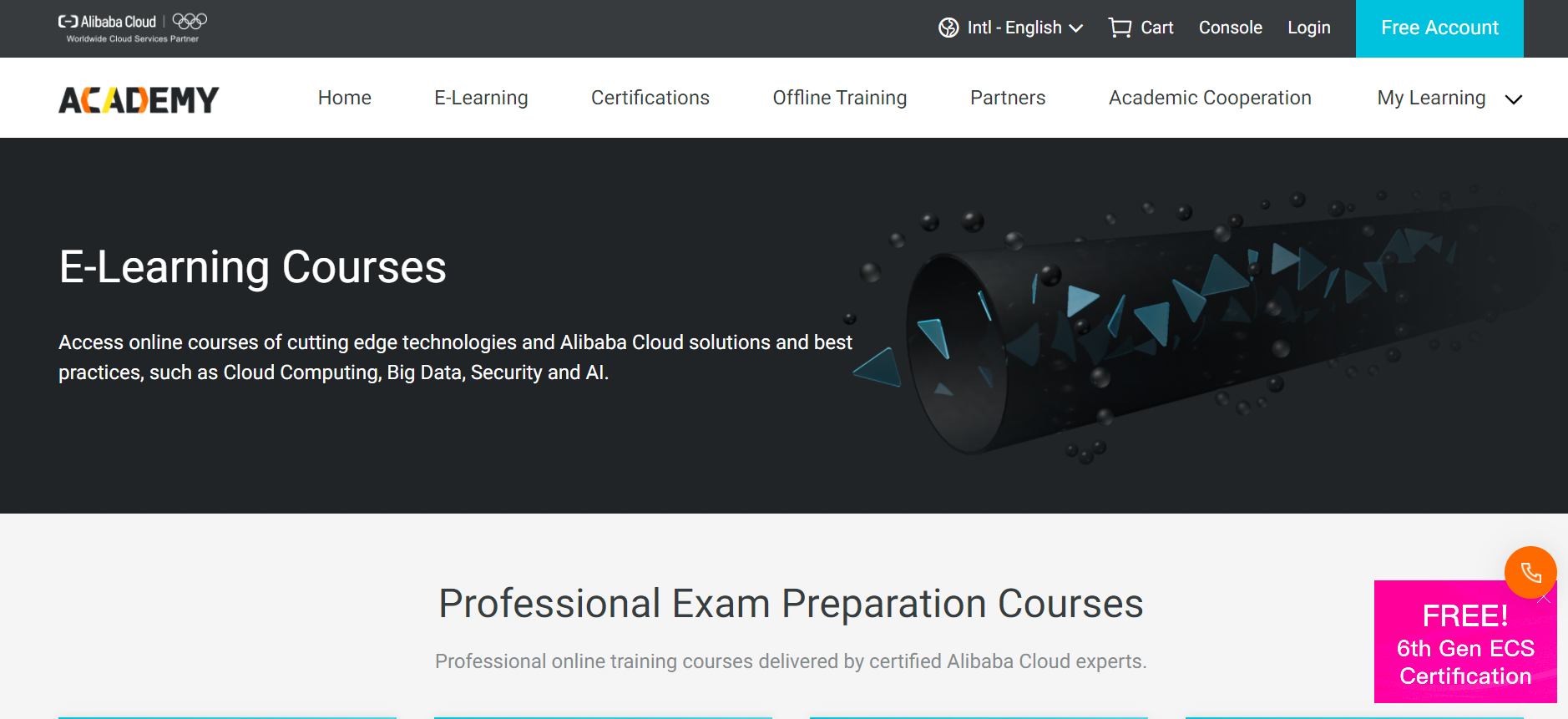 Screen capture of Alibaba free online tech courses homepage