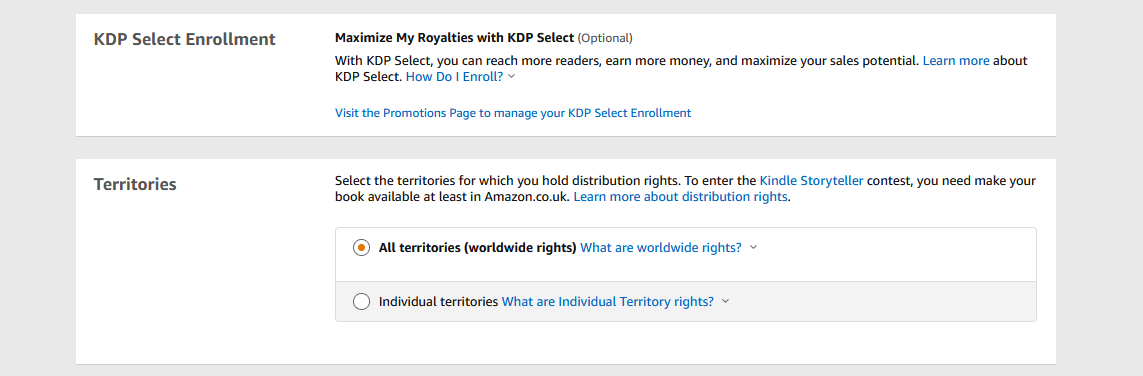 Amazon KDP Select Enrollment and Territories