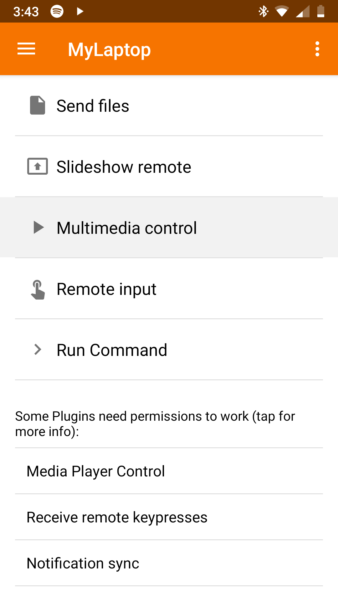 Selecting Multimedia Control on KDE Connect Android