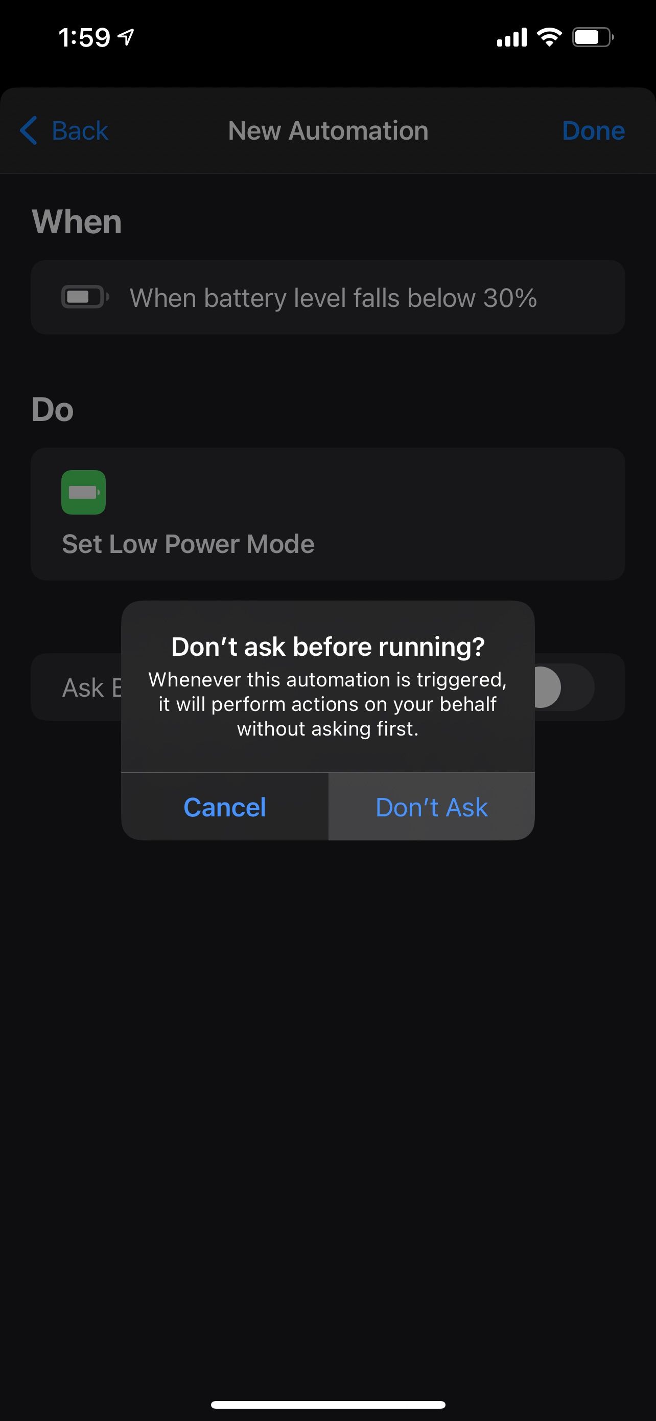 Automation Ask Before Running alert