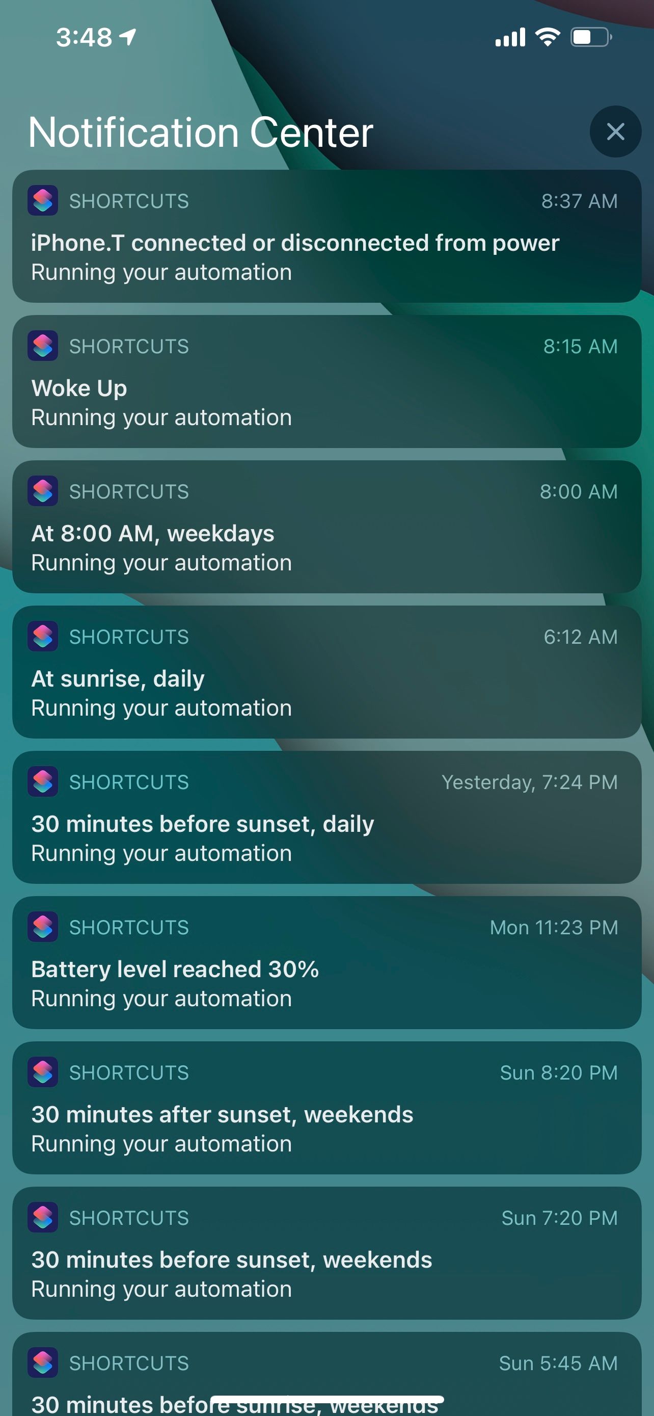 List of Shortcuts notifications on the Lock Screen