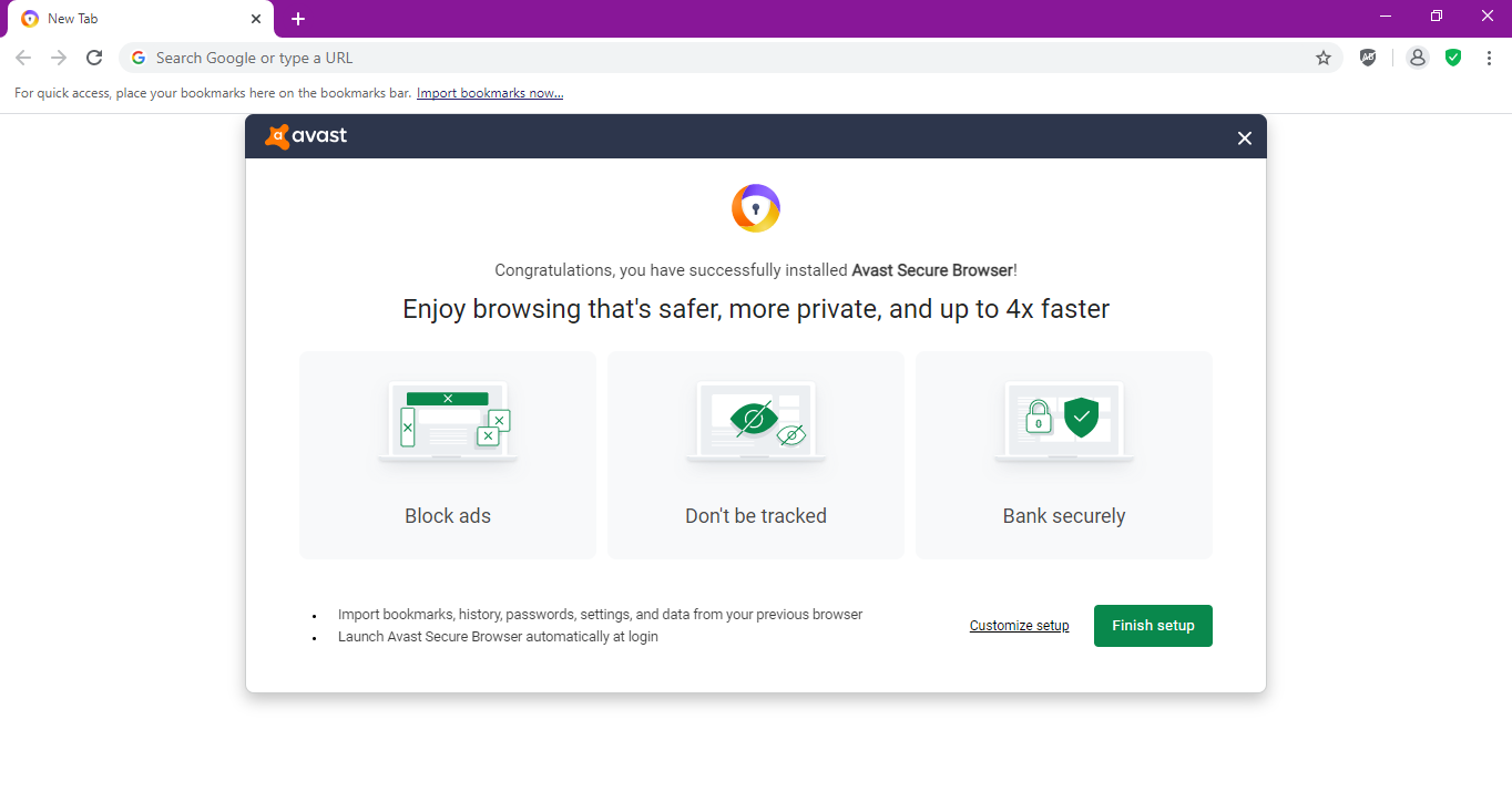 Screenshot of installing Avast Secure Browser