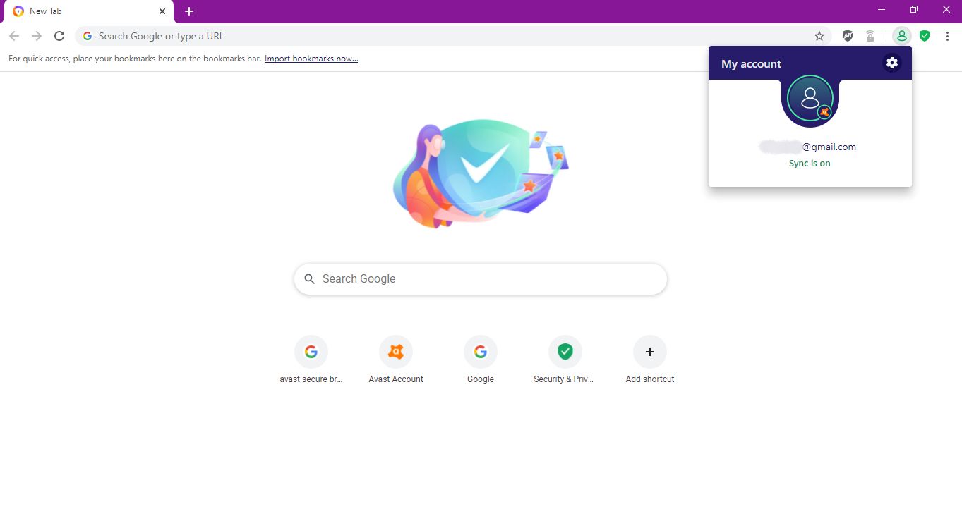 Going to account settings in avast secure browser