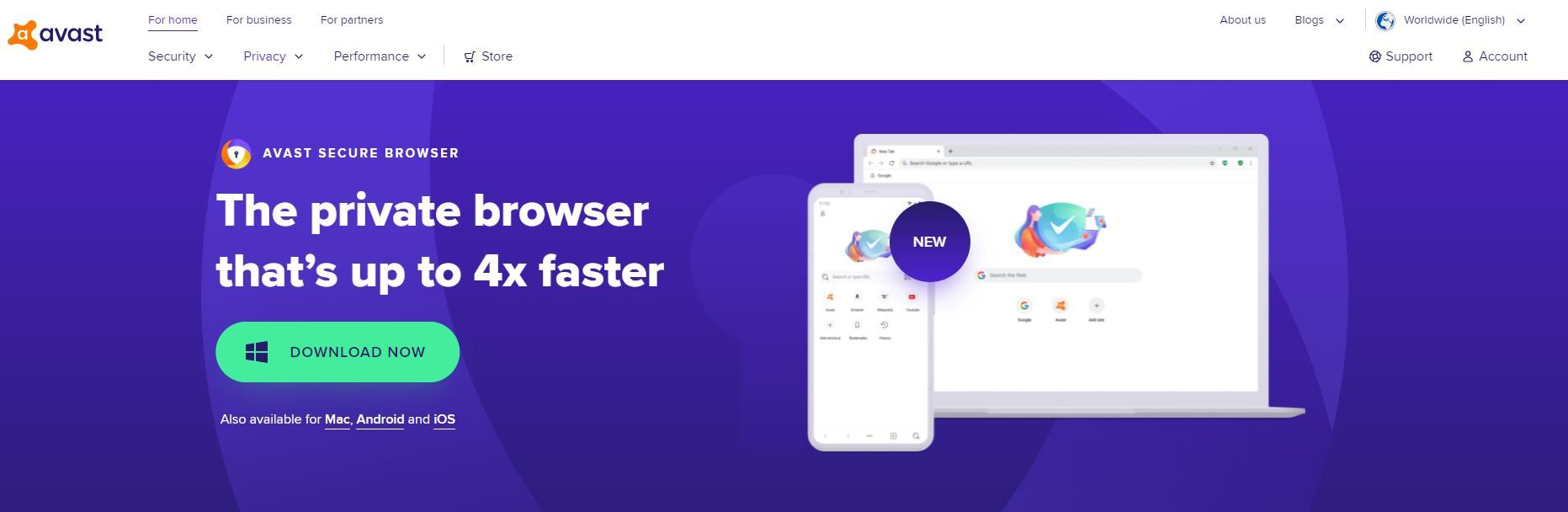 Avast Secure Browser home