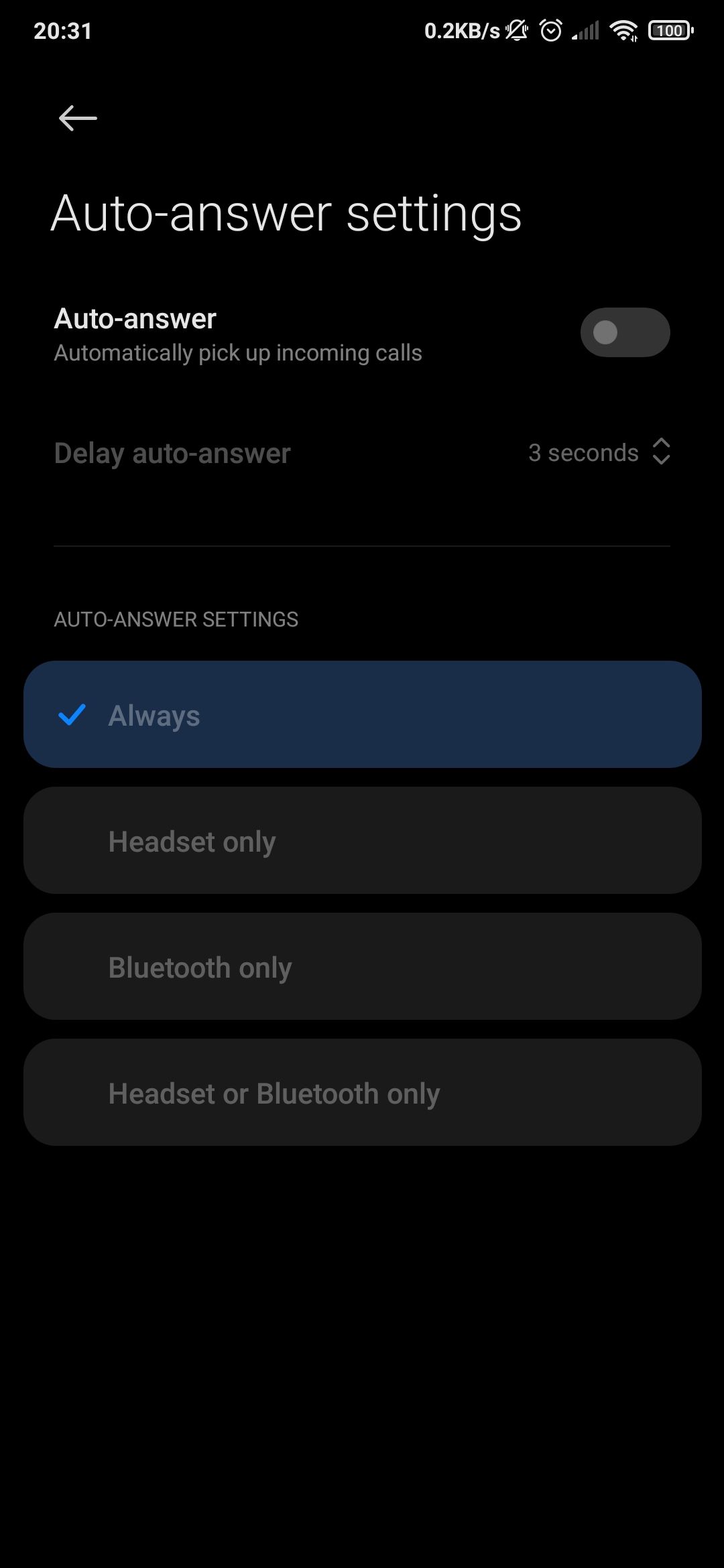 Auto-answer call settings in Google phone app