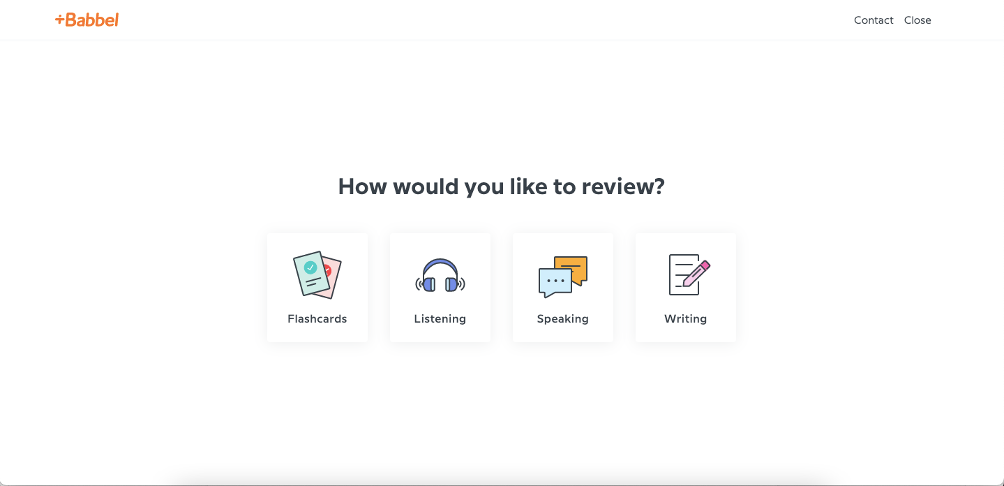screenshot showing review options on babbel