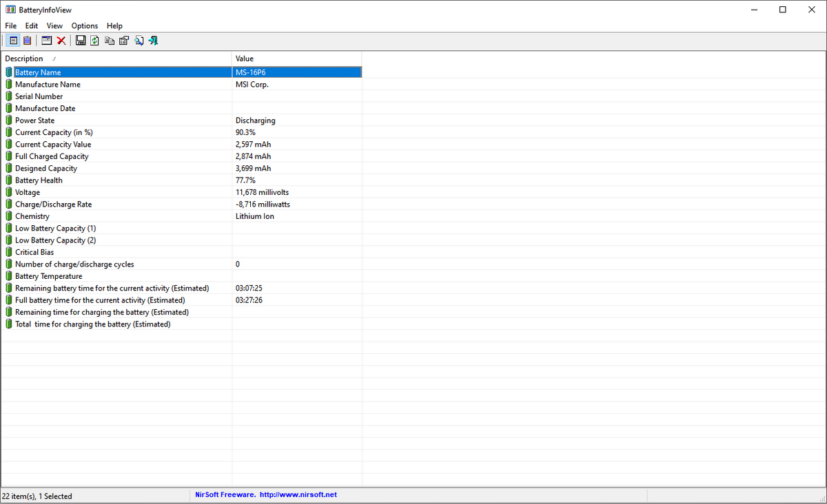 battery report with batteryinfoview