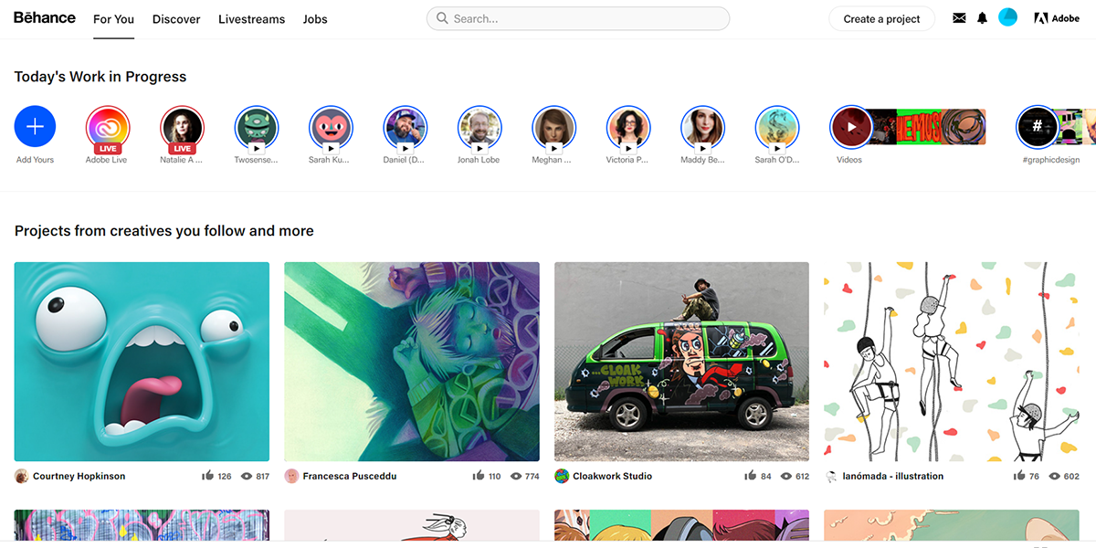Die 6 besten Plattformen für den Online-Austausch Ihrer digitalen Kunst - behance home page