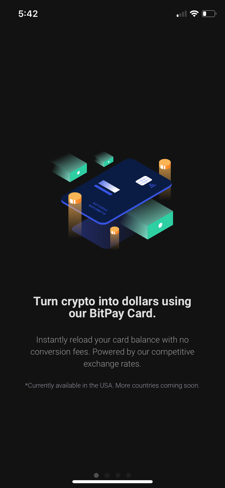 BitPay introductory options.