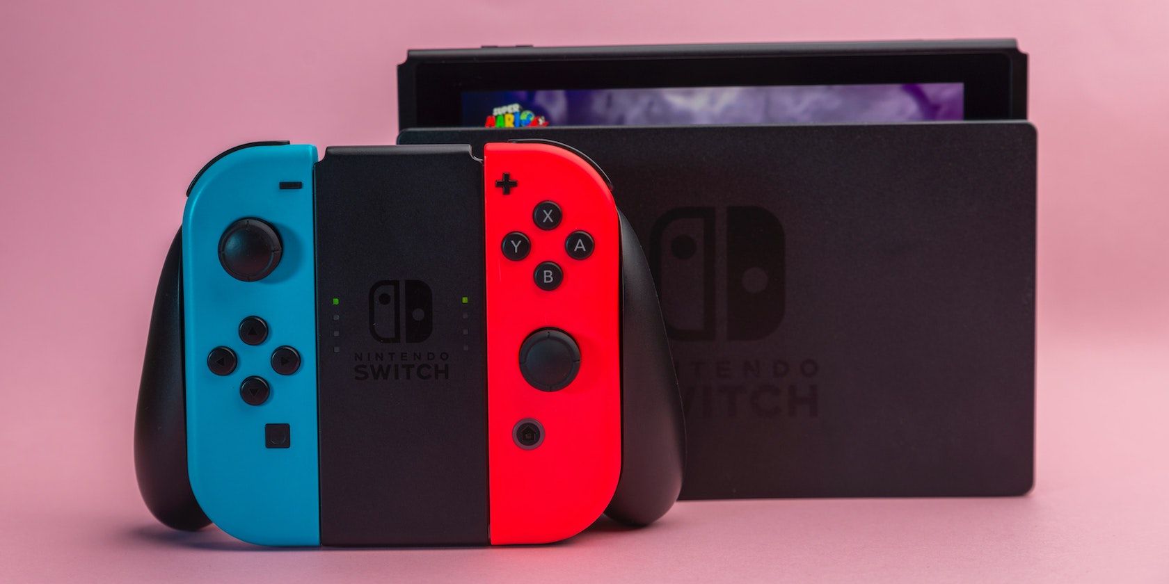 A blue, red, and black Nintendo Switch.