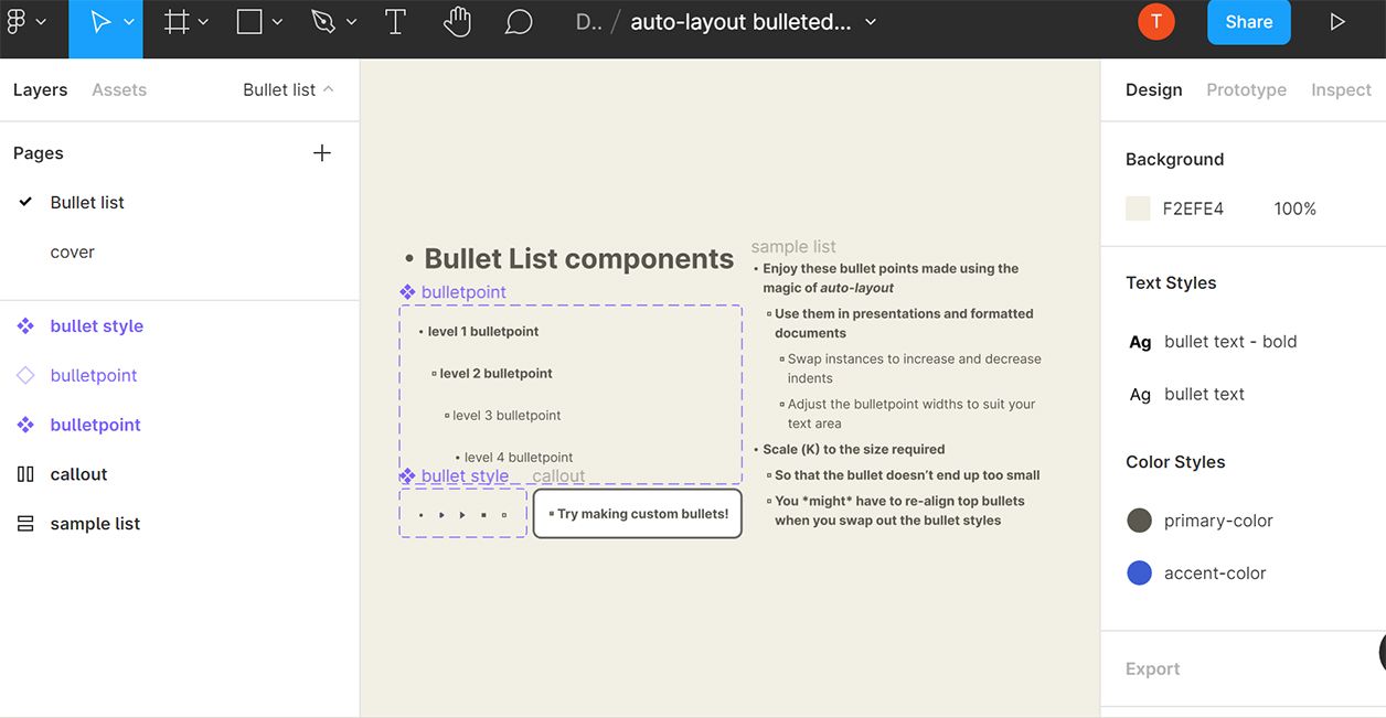 figma features bulleted lists