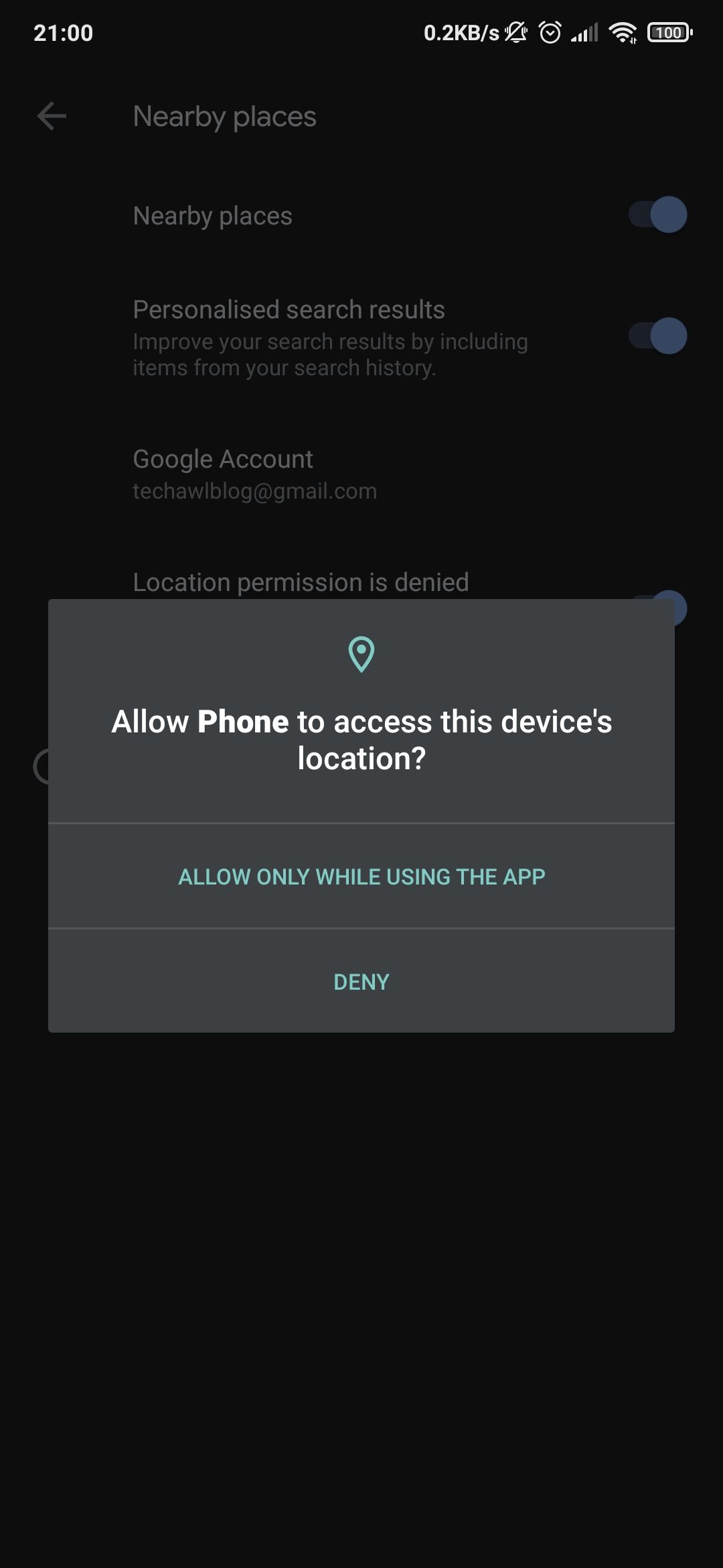 Android location access prompt
