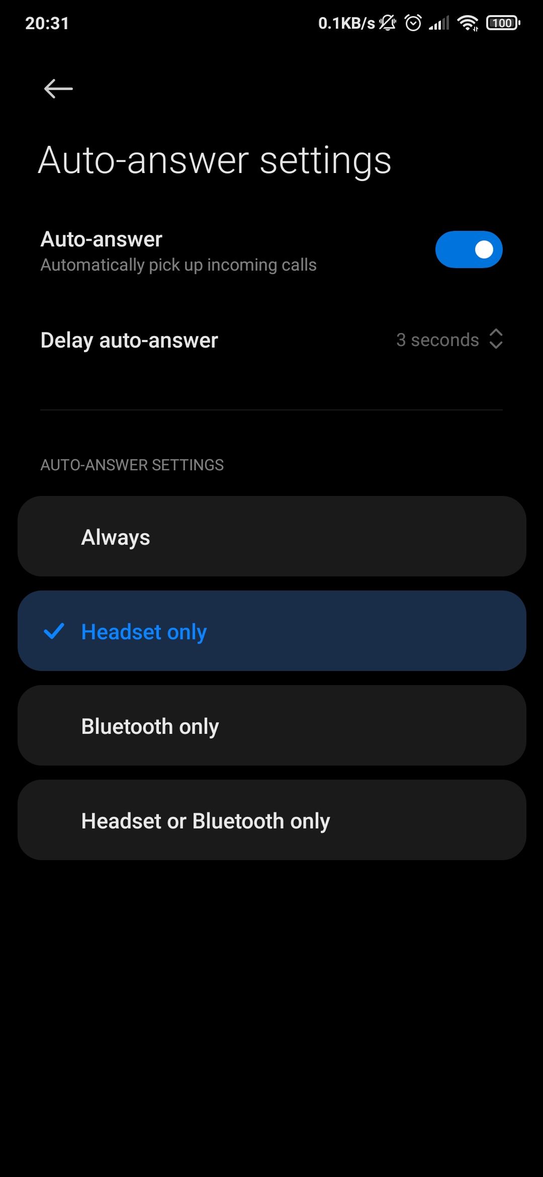 Auto-answer call settings in Google phone app -- more options