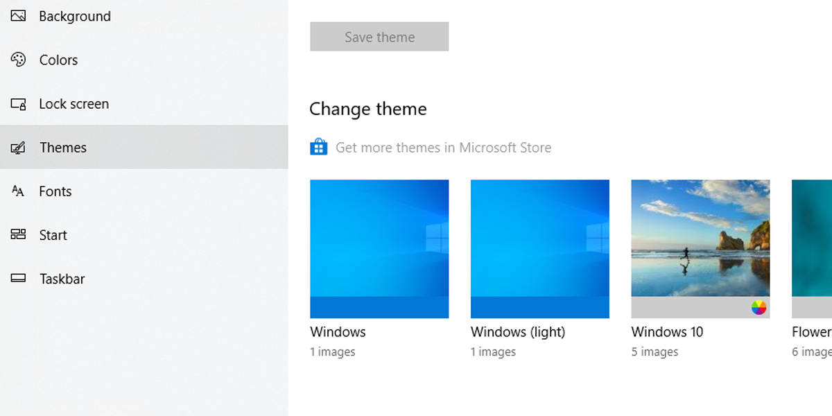 Select Windows 10 theme