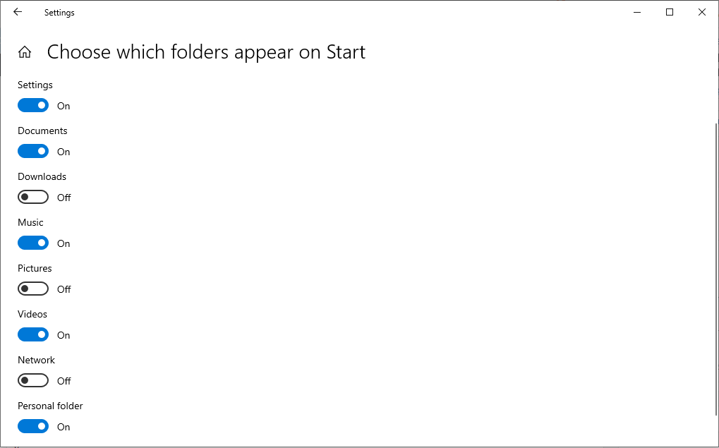 select new folders for start menu