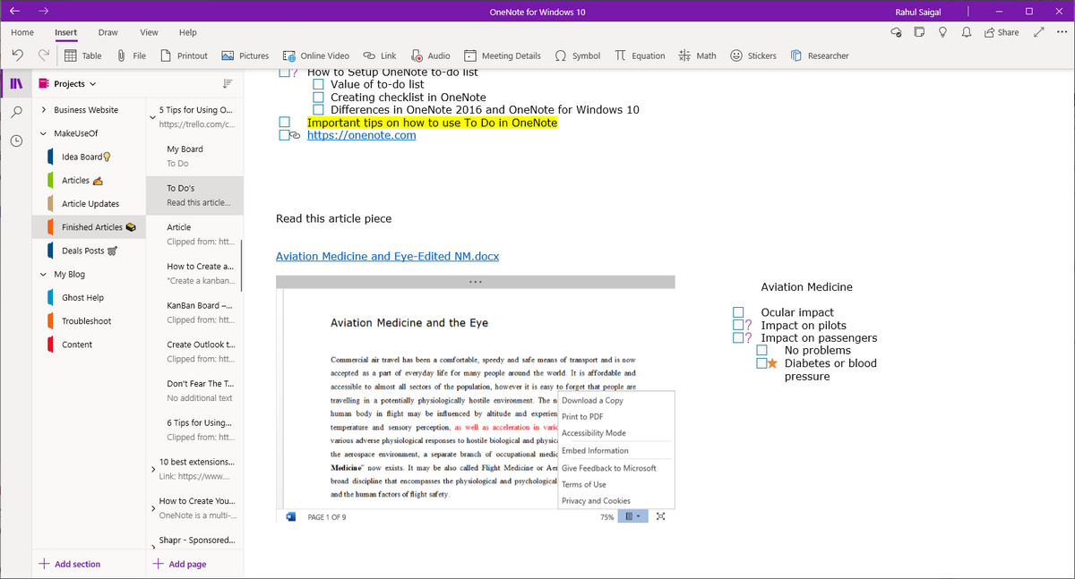 6 Tipps zur Verwendung von Microsoft OneNote als Aufgabenliste - cloud attachment OneNote Windows10