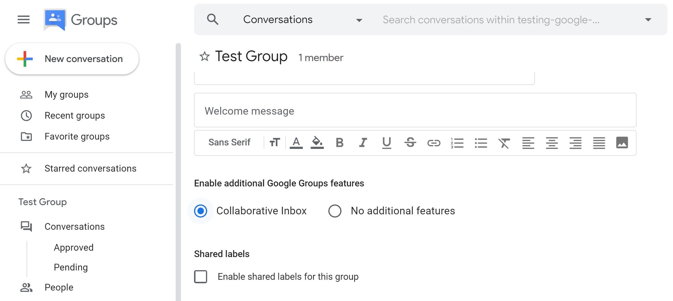 Turning on Collaborative Group feature
