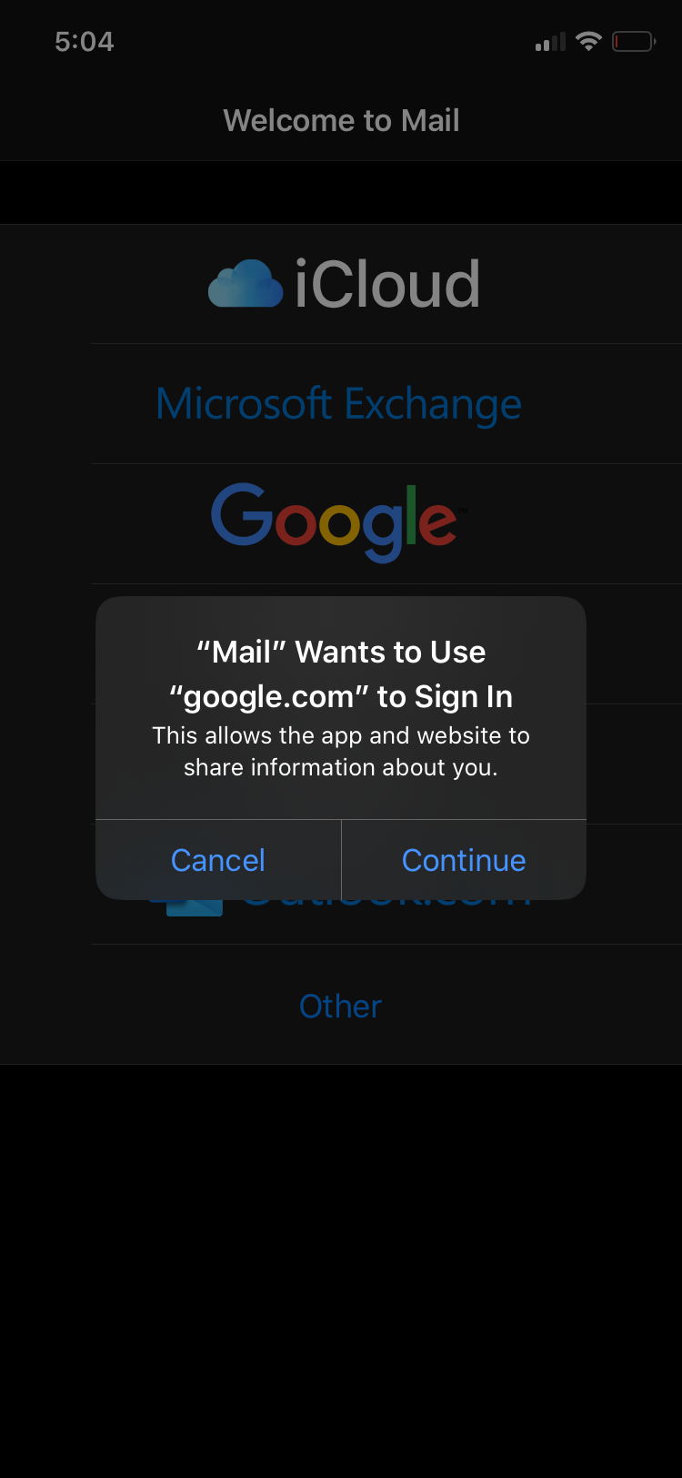Continue to Gmail login on Mail app.