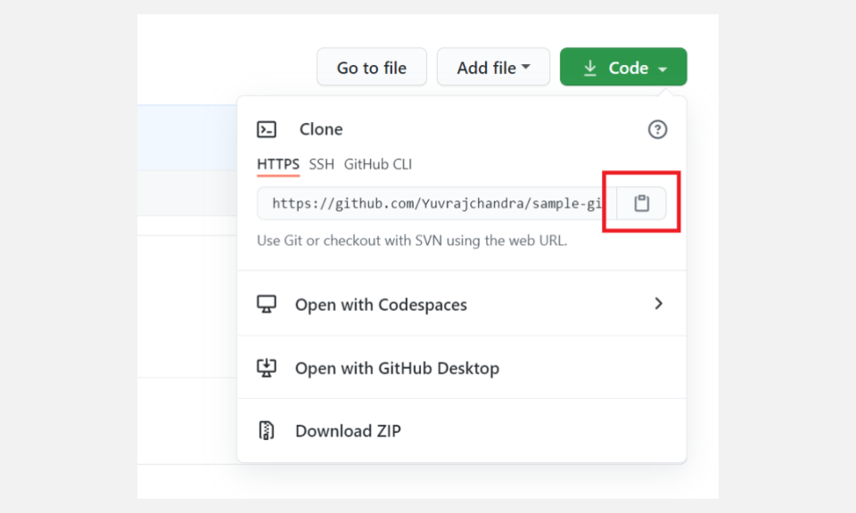 copy to clipboard button - Come clonare un repository GitHub con Git Bash