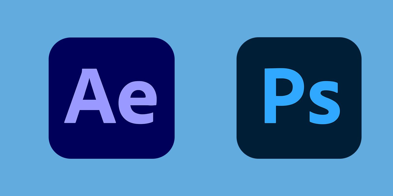 Adobe Photoshop and After Effects logos on a blue background