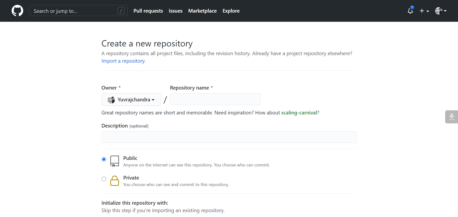 Create a new github repository