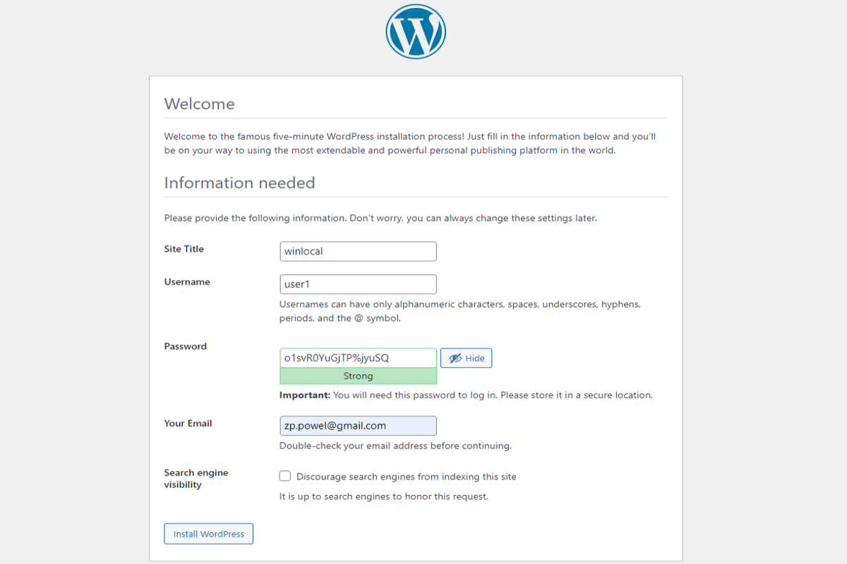 create WordPress localhost website