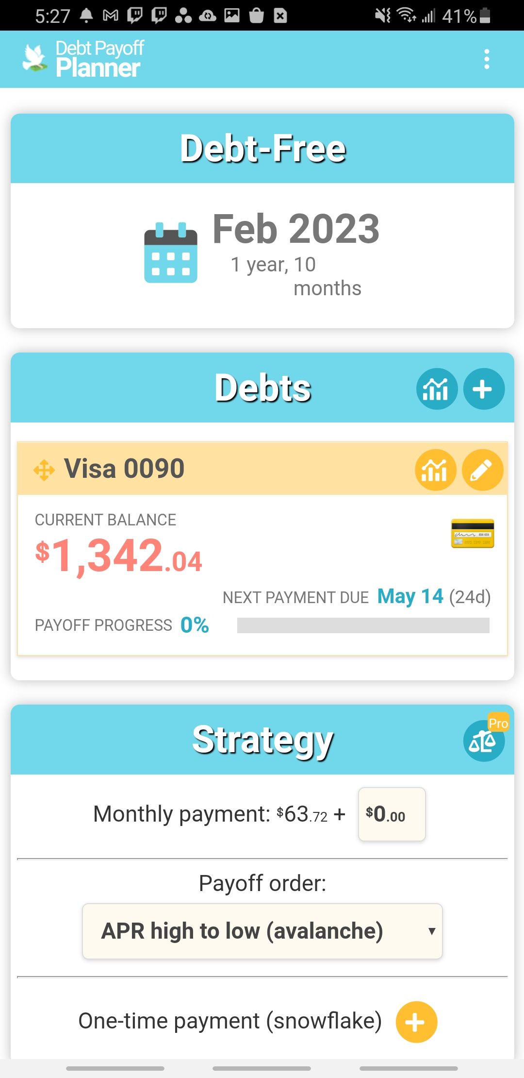 debt payoff planner app home screen