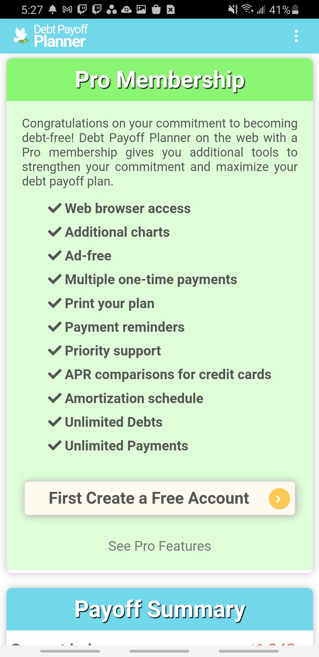 debt payoff planner pro membership options in app