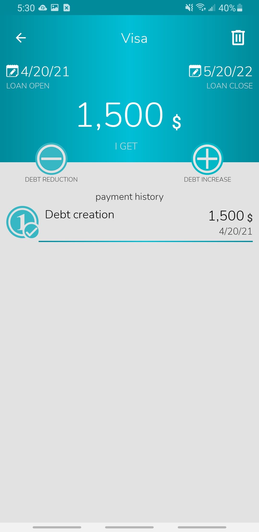 debts app home screen
