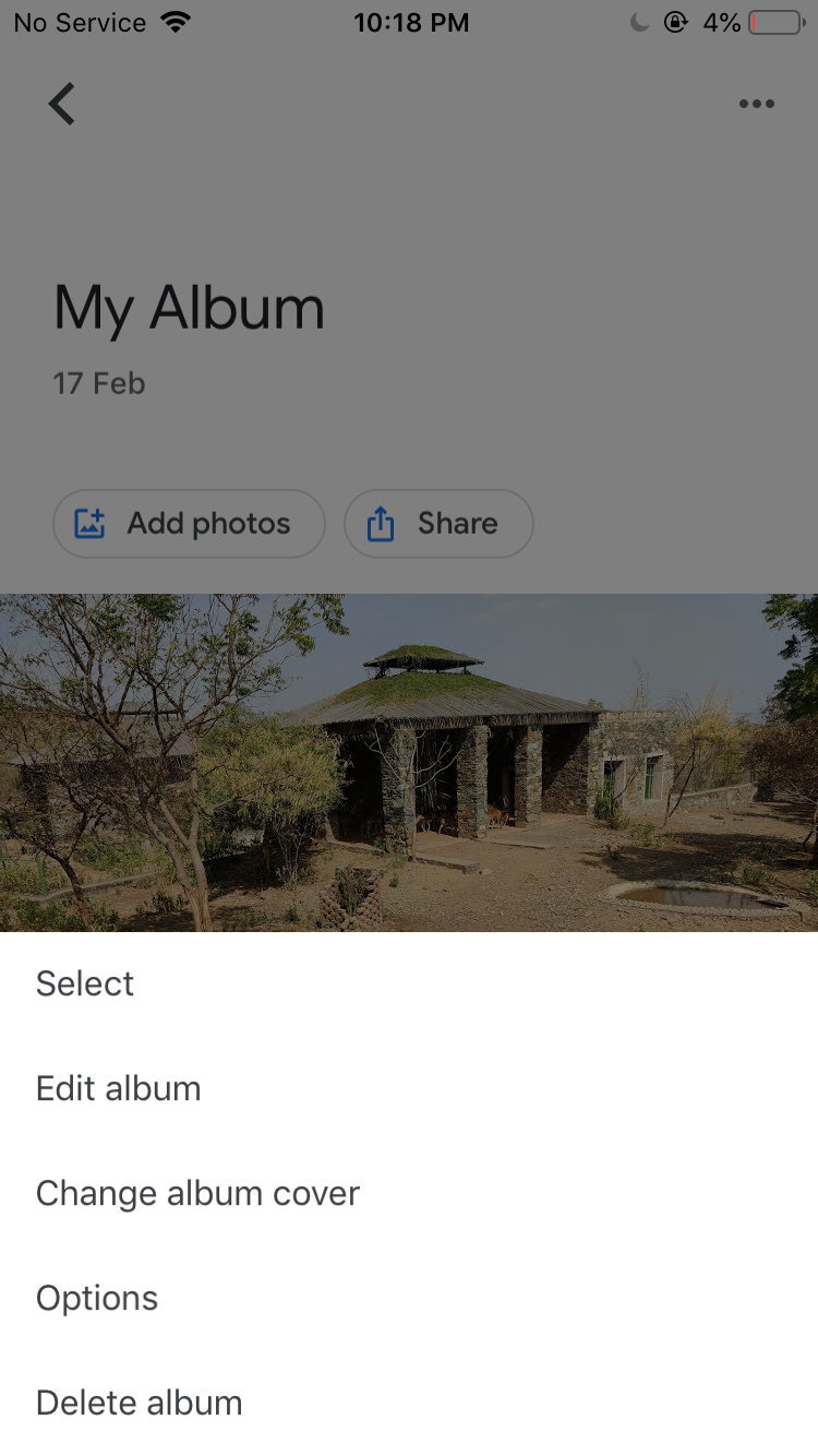 Delete an album in Google Photos for iOS