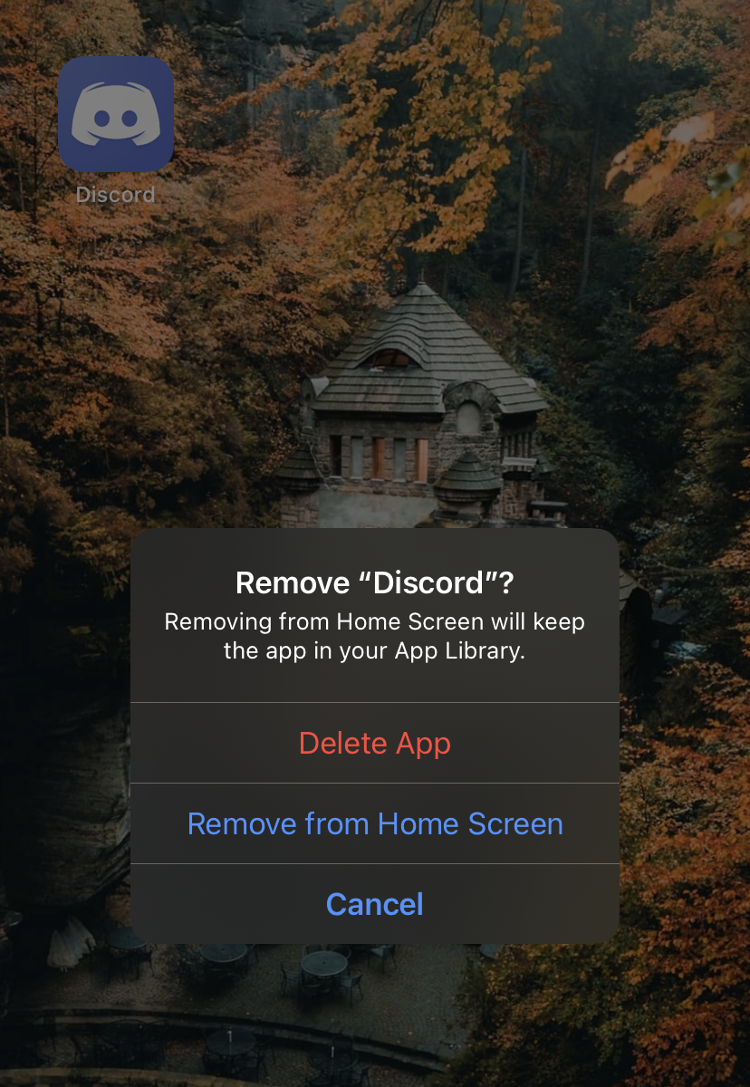 iPhone delete app menu.