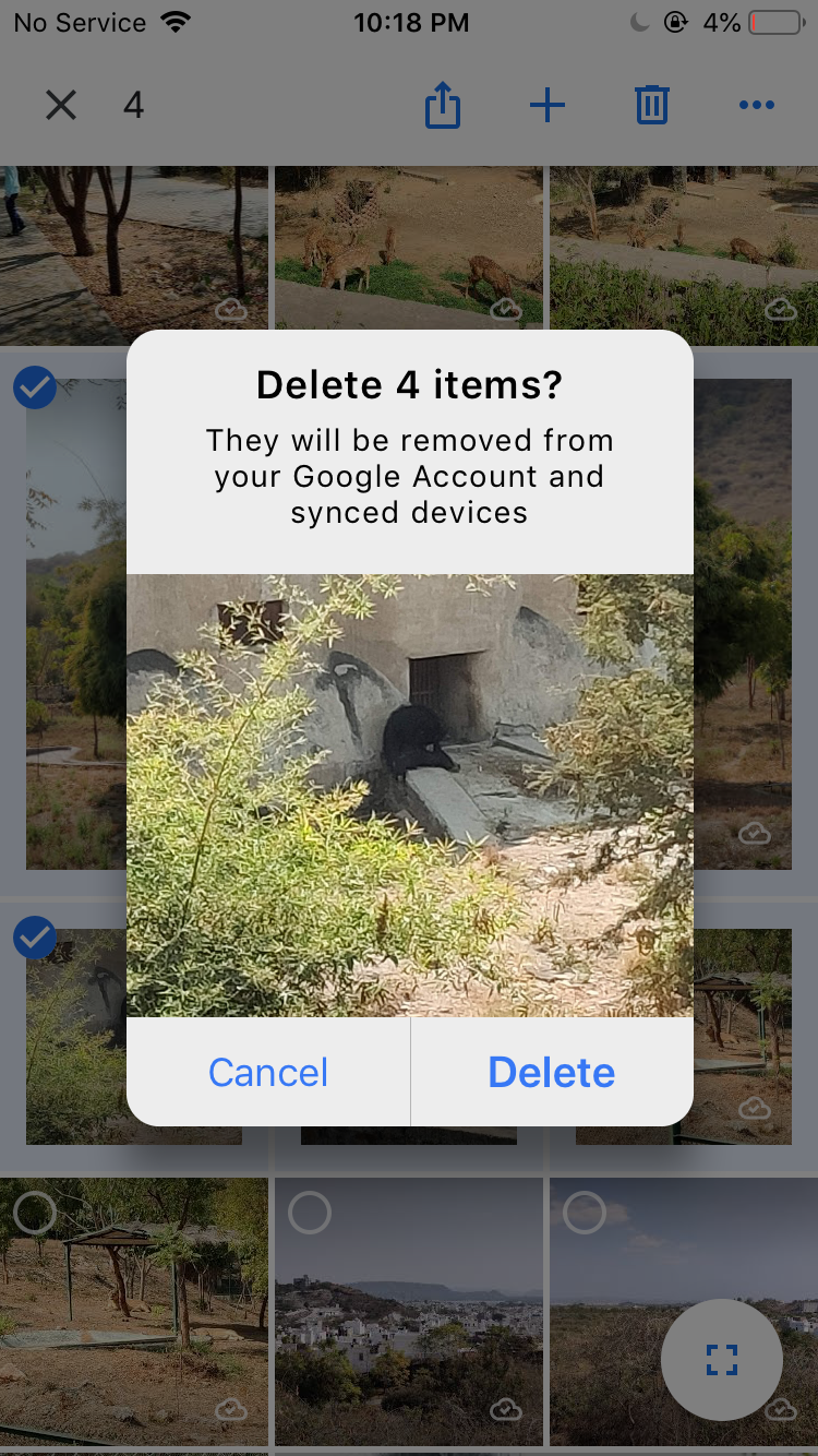 Photo delete prompt in Google Photos for iOS