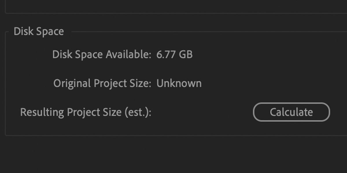 Disk space setting in Project Manager
