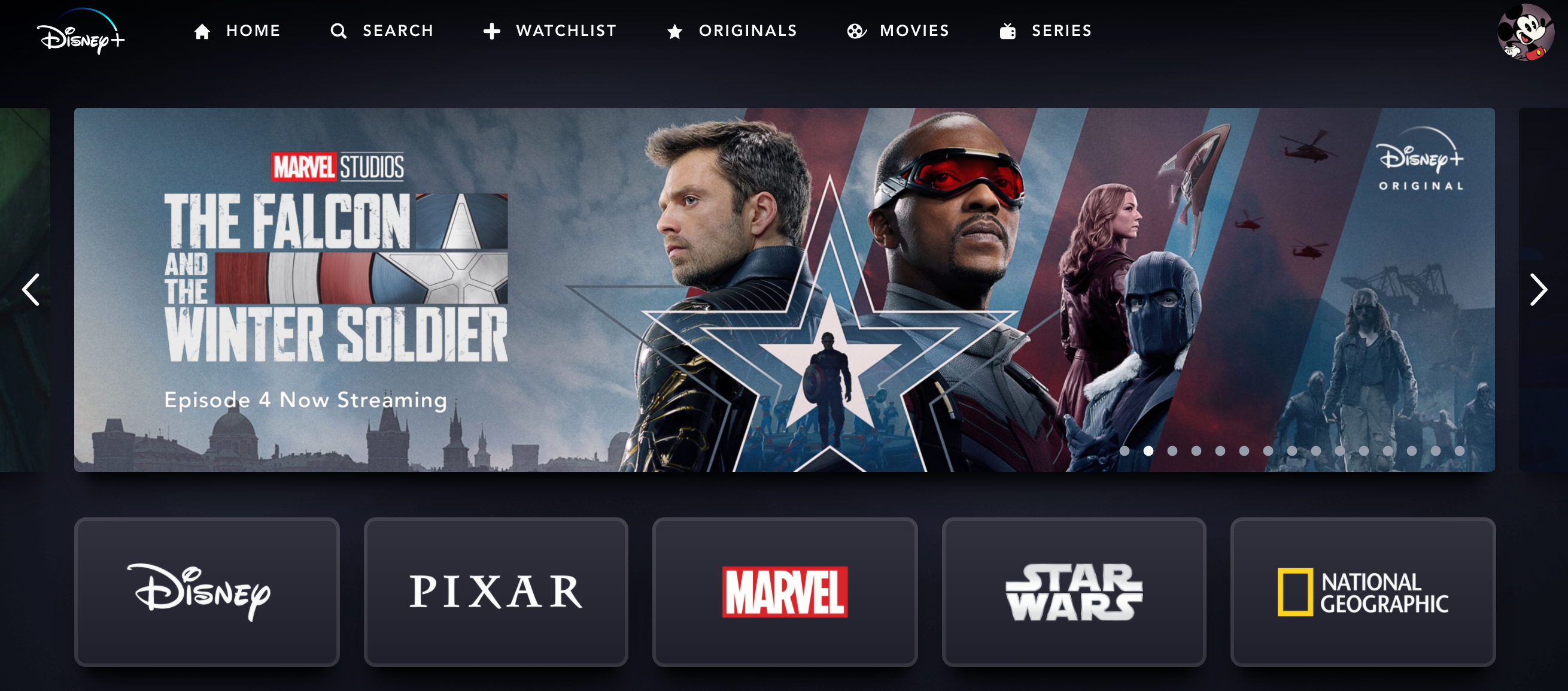 The Disney+ home screen