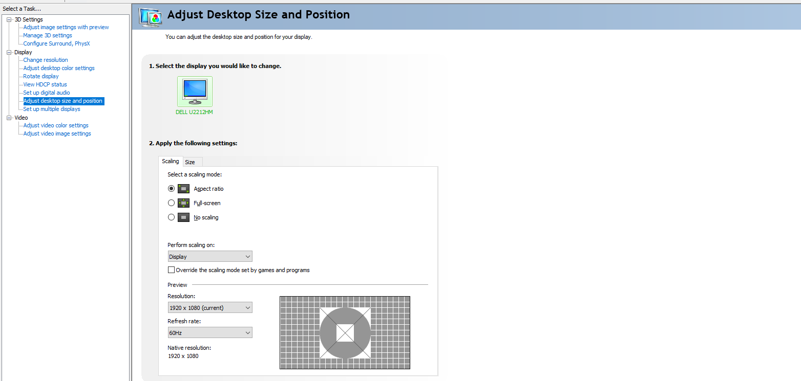 Nvidia settings panel