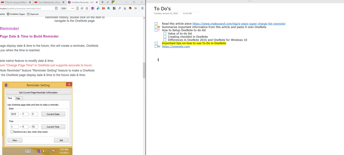 6 Tipps zur Verwendung von Microsoft OneNote als Aufgabenliste - docked OneNote window