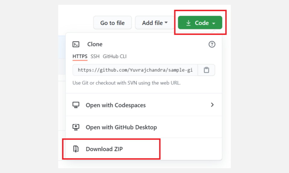 Download ZIP of GitHub repository