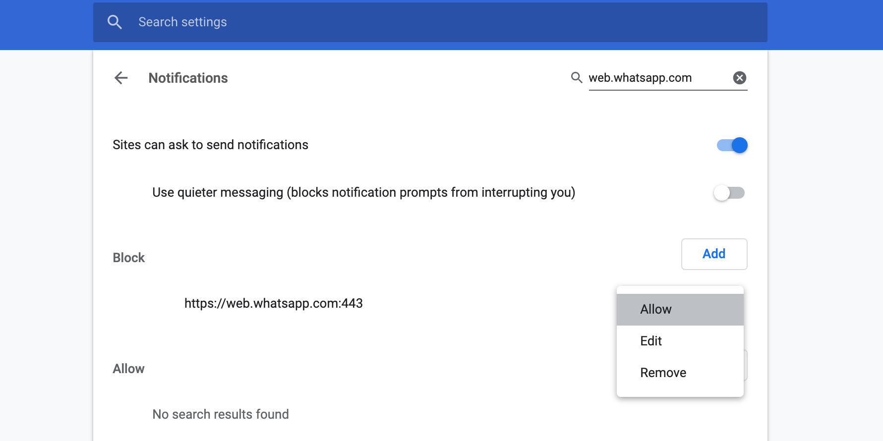 Enable WhatsApp notifications in Chrome